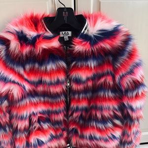 Girls Faux Fur Jacket. Brand: MIA, Size: Large, Color: Pink and Blue.